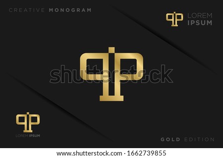 Gold Monogram Initials Uppercase Letter p logo design vector