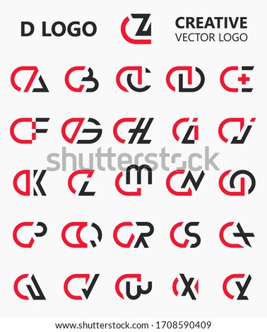 Set of Letter DA to DZ capital logo icon design template elements. Modern line logo with black red flat style. Can be used for business, company group, consulting, finance. Vector Illustration. Stok fotoğraf © 