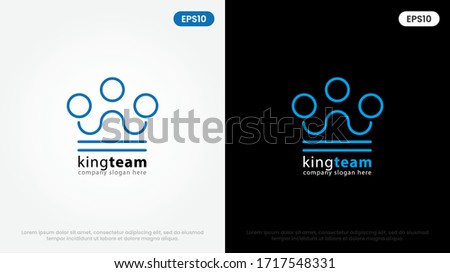 Blue Partner Network Logo Design Template. Team of three people together icon isolated on white background. Crown Concept.