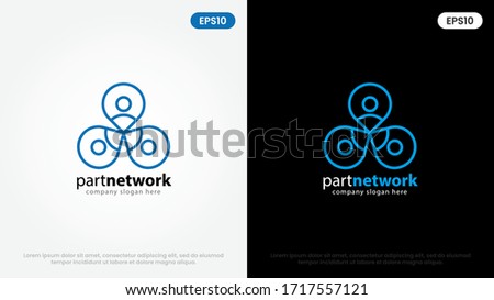 Blue Partner Network Logo Design Template. Team of three people together icon isolated on white background. gps pin concept.