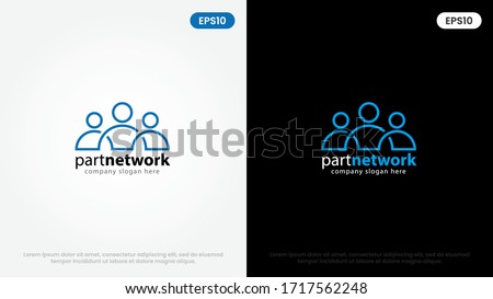Blue Partner Network Logo Design Template. Team of three people together icon isolated on white background.