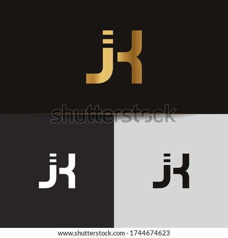 Initial Gold letters JK linked monogram logo vector. Business logo monogram two overlap letters inside circle isolated on black background.