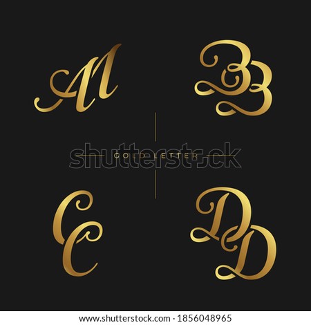 Initial Gold letters aa bb cc dd linked monogram logo vector. Business logo monogram with two overlap letters isolated on black background.