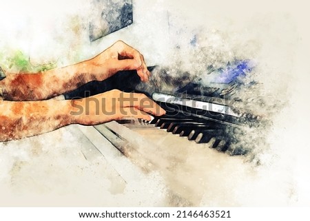 Abstract beautiful keyboard of the piano foreground Watercolor painting background and Digital illustration brush to art.