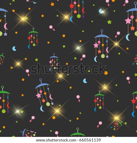 Baby Seamless Pattern with circle, moon and stars. Cosmic background.
