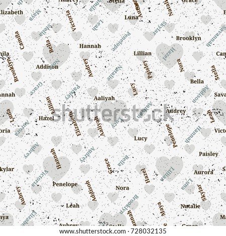 Seamless texture of popular woman's names. Valentines day. Girl name seamless vector.