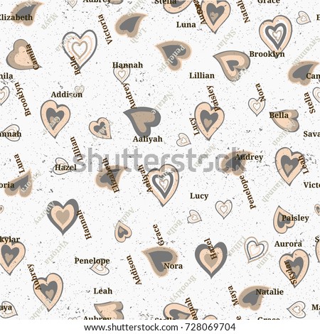 Seamless texture from famous woman's names. Valentines day. 