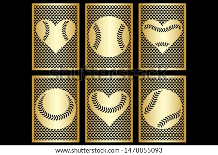 laser cut Baseball invitation cards template set. 
Interior panels, sports screen, vector.