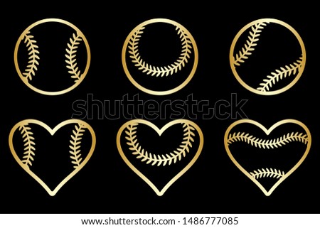 Baseball ball laser cut template set, isolated vector Icon collection. Template for vinyl cut, embroidery, sports emblem, vector.