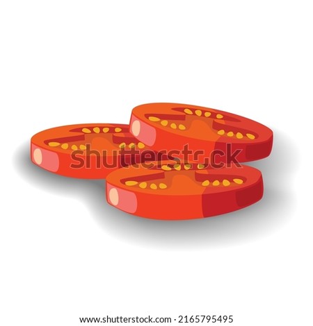 A Brandywine Tomato Cut into Neat Slices that Casts a Soft Shadow. An Elite Variety of Tomato for Haute cuisine. Michelin Slicing for Luxury Dishes. Vector Illustration Isolated on White Background.