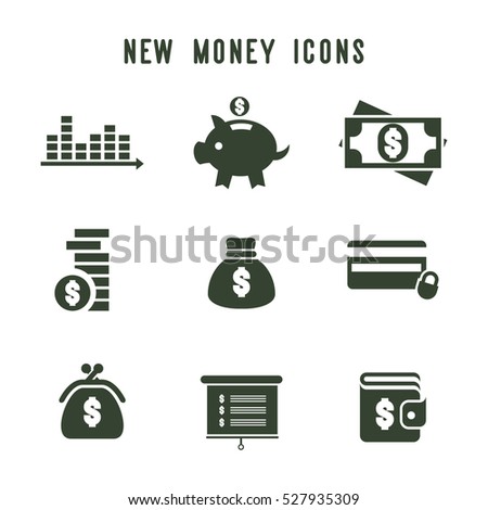 Flat money business icons set. Universal money icon to use in web and mobile user interface or. Set of basic money elements for typographic design. 