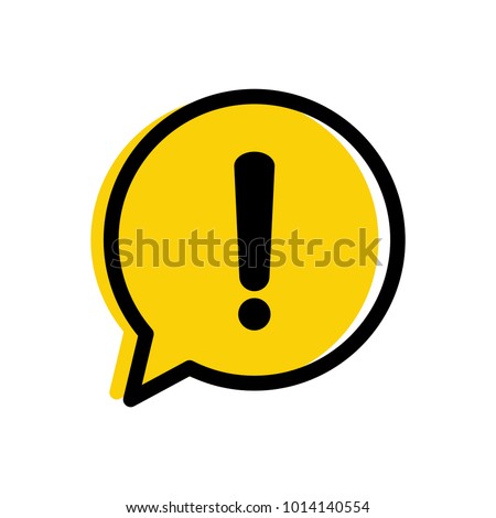 Black hazard warning attention sign or exclamation symbol in a yellow speech bubble icon vector illustration flat style on white background