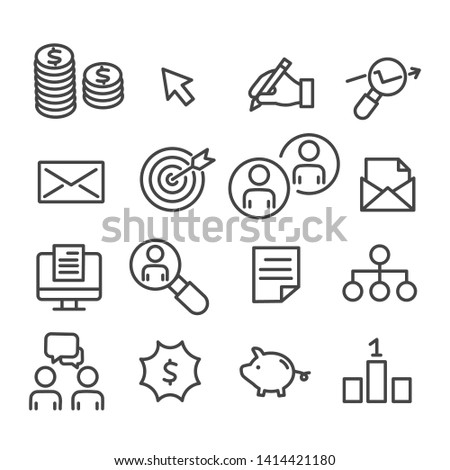 Set of digital marketing icons. Search Engine Optimization concept  for business, management outline isolated on white background