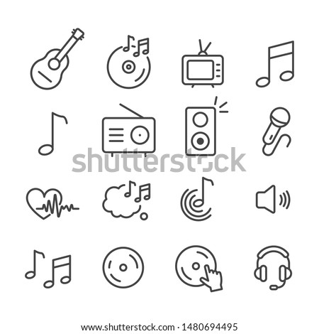 Set of music related icons set isolated. Modern outline on white background