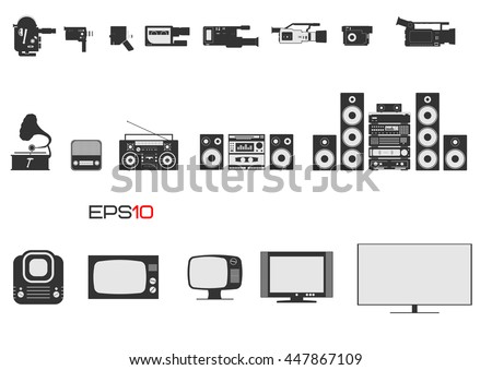 Evolution of video cameras, audio systems and televisions. First professional hd cameras, hi-fi and home audio systems and TV screens.