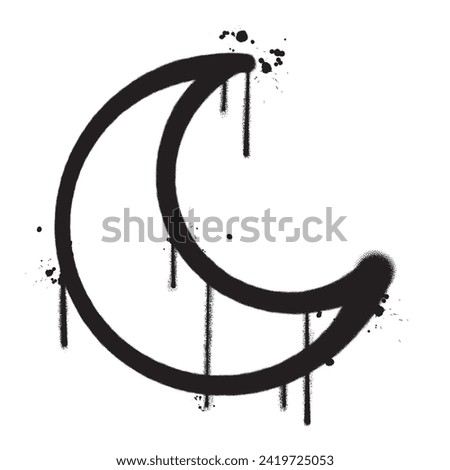 Vector graffiti spray paint Crescent moon isolated vector illustration