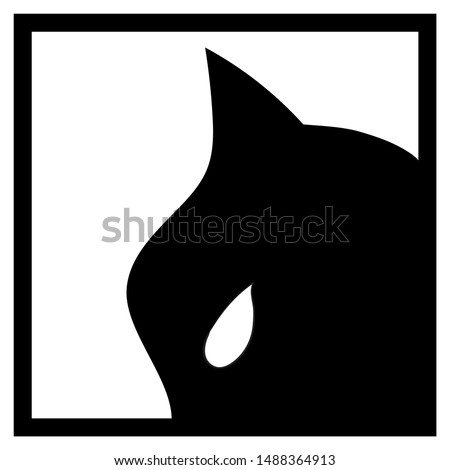 Black mask with cat ear and white eye on white background. Black head silhouette on white background. Batman or Catwoman logo. Hero in mask concept. Black and white superhero avatar. Bat man head icon