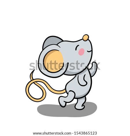 Cute mouse dancing and smiling. 2020 New Year symbolic animal. Rat or mouse cartoon vector illustration on white background. Lunar New Year mouse character. 2020 animal mascot isolated. Mouse sticker