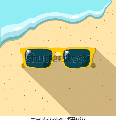 Sea and beach sunglasses vector illustration in flat style, summer beach wear, symbol of vacation, holiday at the sea illustration, summer holiday concept, flat style illustration for beach life day