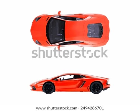 Similar – Image, Stock Photo Top view of car parked at concrete car parking lot with yellow line of traffic sign on the street. Above view of car in a row at parking space. No available parking slot. Outside car parking area.