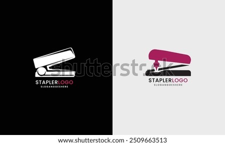 Stapler pin office paper attach business set object modern minimalist logo design professional template 