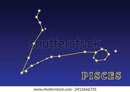 Constellation Pisces. Illustration of the constellation Pisces. A large zodiac constellation lying between Aquarius and Aries. The brightest stars of Pisces form two chains