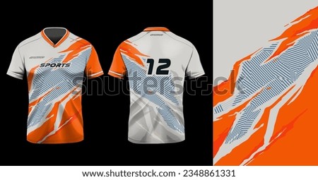Tshirt mockup sport jersey template design for football soccer, racing, gaming, sports jersey abstract design orange color