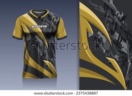 Tshirt mockup abstract grunge sport jersey design for football soccer, racing, esports, running, gold color