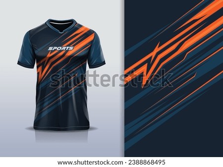 Tshirt mockup abstract stripe line sport jersey design for football soccer, racing, esports, running, blue orange color