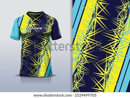 Sport jersey design template mockup sharp line for football soccer, running, esports, blue navy yellow color