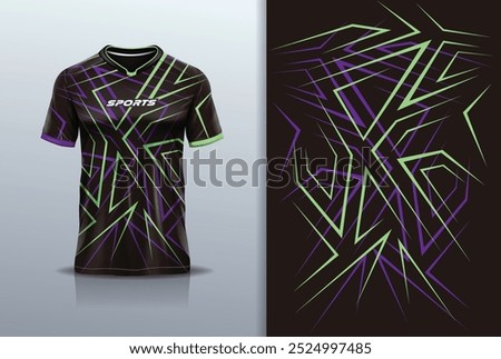 Sport jersey design vector template mockup sharp line for football soccer, running, esports, purple black green color