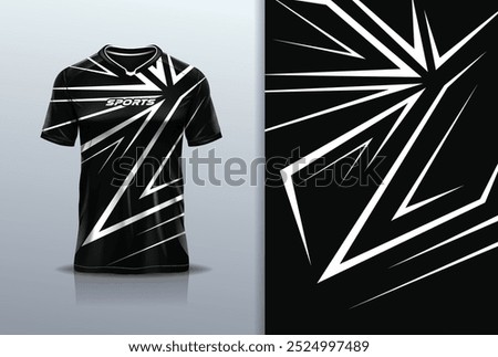 Sport jersey design vector template mockup sharp line for football soccer, running, esports, black white color