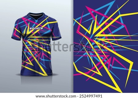 Sport jersey design vector template mockup sharp line for football soccer, running, esports, black yellow blue color