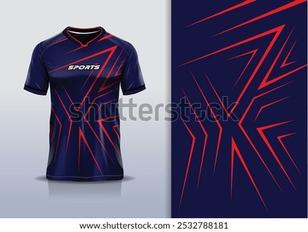 Sport jersey design template mockup sharp line for football soccer, running, esports, red navy color	
