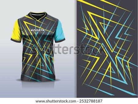 Sport jersey design template mockup sharp line for football soccer, running, esports, black yellow blue color