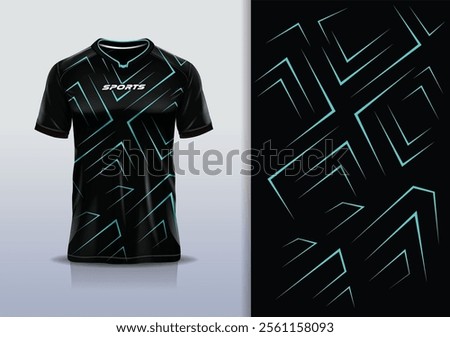 Sport jersey design template mockup sharp line for football soccer, running, esports, black tosca color