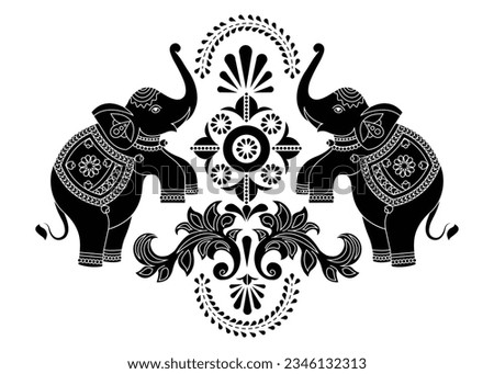 Frame of animal made in vector. Pattern Illustration for design, pattern, textiles. Hand drawn map with Elephant.