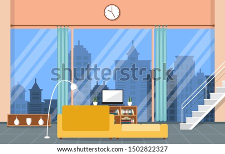 Luxury Deluxe Living Room Penthouse Apartment Interior Furniture Vector Illustration