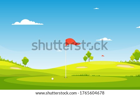 Golf Field Flag Green Grass Tree  Outdoor Sport Landscape