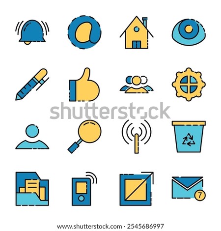 Filled Line Icon Set of Business Office Work Profile Setting