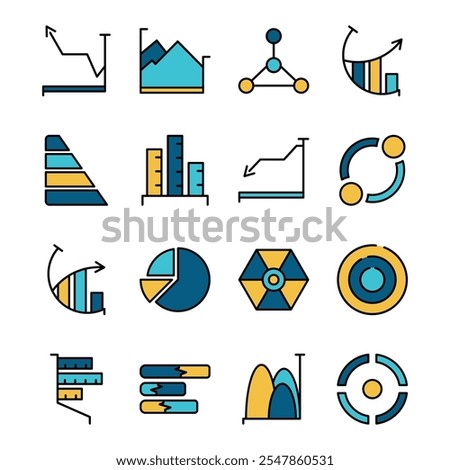 Filled Line Icon Set of Business Finance Economy Infographic Statistic Diagram Data