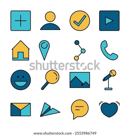 Filled Line Art Icon Set of Communication Message Information Digital Network Business