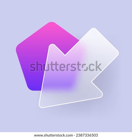 Transparent diagonal arrow left down with glassmorphism effect. Pointer direction glass icon. Vector illustration