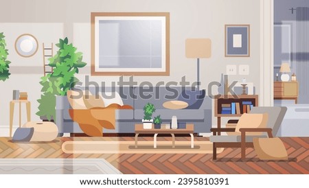 Cozy light living room. Room interior in Scandinavian style. Flat design vector illustration