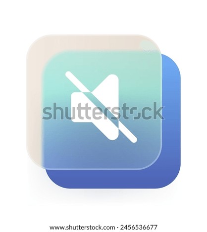 Square glass morphism mute volume speaker icon on isolated background. Sound Off vector sign
