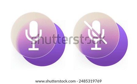 Glass morphism microphone icon. Mute mic vector symbol 
