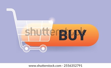 Glass morphism buy button. Vector market cart pop up notification element