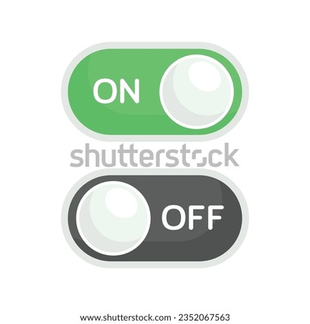 ON OFF Buttons Sign Icon Flat Vector Illustration. Interactive buttons for mobile applications and interfaces and ui design. Switch Control Bar. All elements by layers