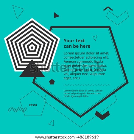 Design template with op art pentagon. Plain geometric shapes in simple minimal banner. Space for text in graphic background. Abstract objects poster. Optical illusion polygon cover. Pastel style.