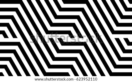 Seamless pattern with black white striped lines. Optical illusion effect. Geometric tile in op art style. Vector illusive background, texture. Futuristic element, technologic design. Stockfoto © 